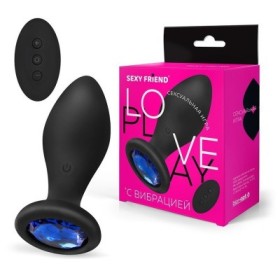 Втулка с вибрацией чёрный, цвет кристалла синий, 10 режимов вибрации, L 90 мм D 35 мм, дистанционный