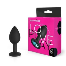 Втулка анальная, L 73 мм D 30 мм, чёрная, цвет кристалла голубой, силикон,