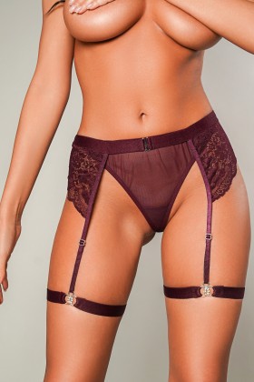 Женские трусики с поясом и гартерами S/M Plum